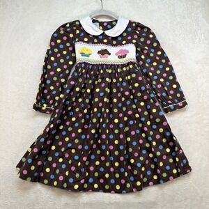Marmellata Girls Birthday Dress Cupcake Smocked Polka Dot Peter Pan Size 5‎